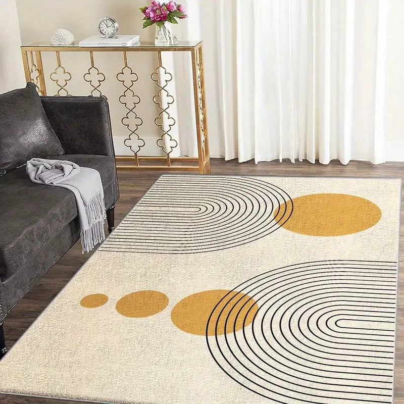 Tapete Moderno em Veludo – Design Abstrato em Bege e Preto, Macio, Lavável e Antiderrapante – Ideal para Sala, Quarto e Escritório