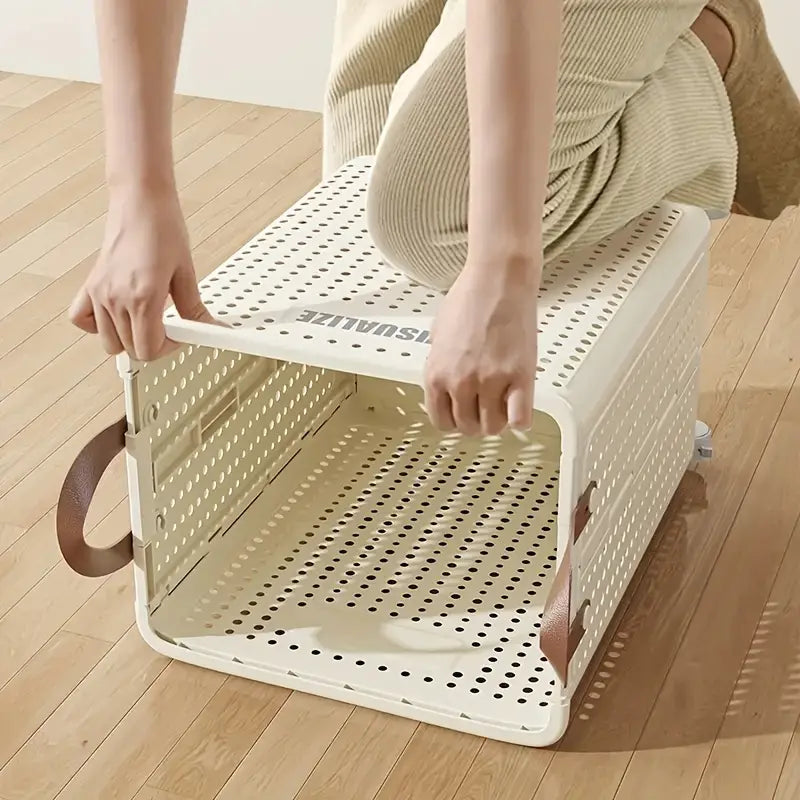 Cesto de Roupa Suja Dobrável com Rodas – Estilo Cerâmico Branco, Grande Capacidade