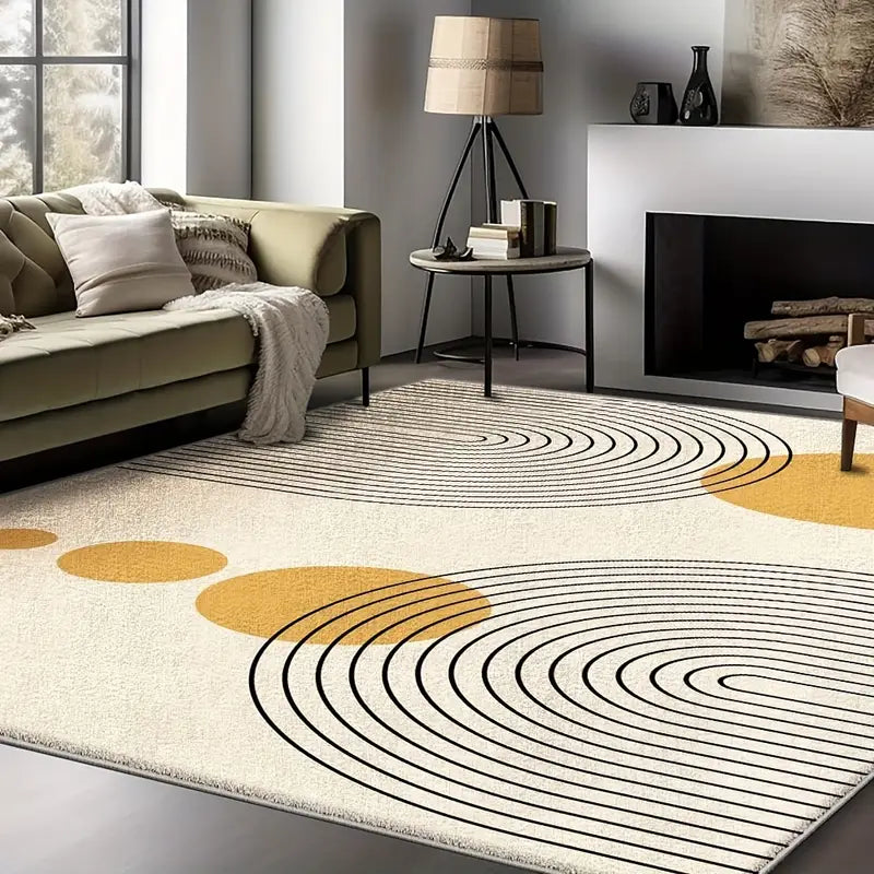 Tapete Moderno em Veludo – Design Abstrato em Bege e Preto, Macio, Lavável e Antiderrapante – Ideal para Sala, Quarto e Escritório
