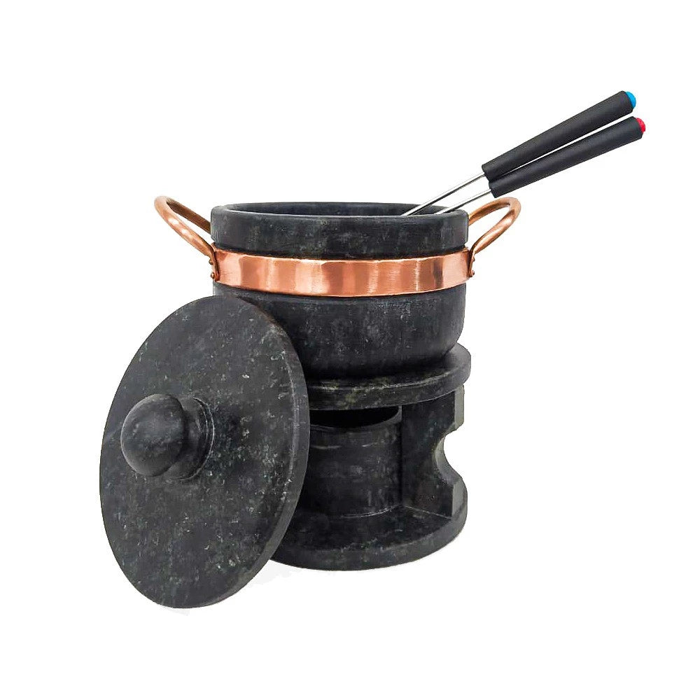 Kit Fondue Elegance — Completo com 1 Pedra + 2 Panelas, 6 Garfinhos e 5 Tigelas