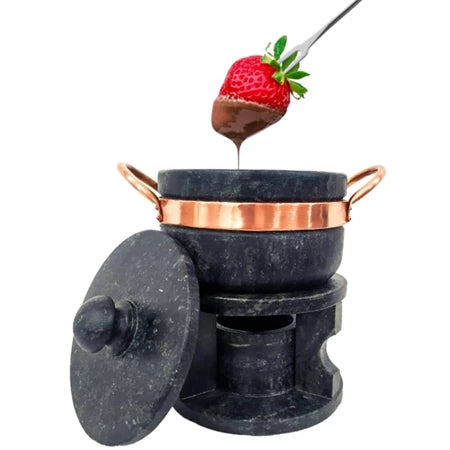 Kit Fondue Elegance — Completo com 1 Pedra + 2 Panelas, 6 Garfinhos e 5 Tigelas