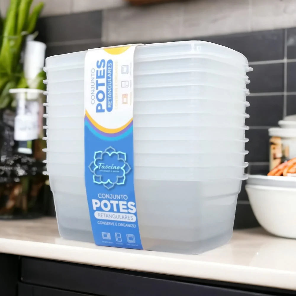 Kit 10 Potes Transparentes 1400 ML Freezer e Microondas