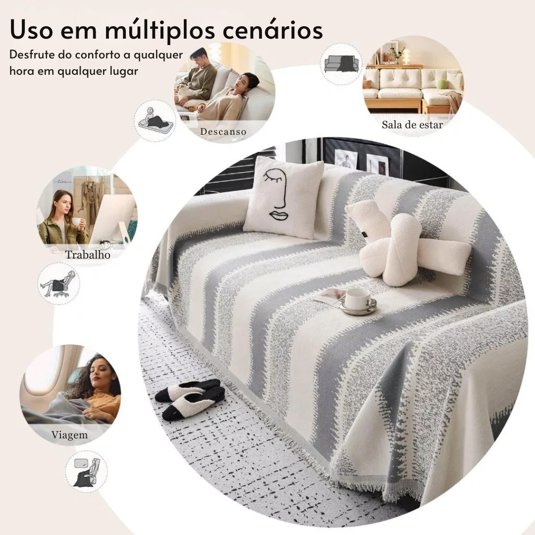 Capa de Sofá Antiderrapante Boho em Chenille – Manta Decorativa Universal em L para 2 e 3 Lugares