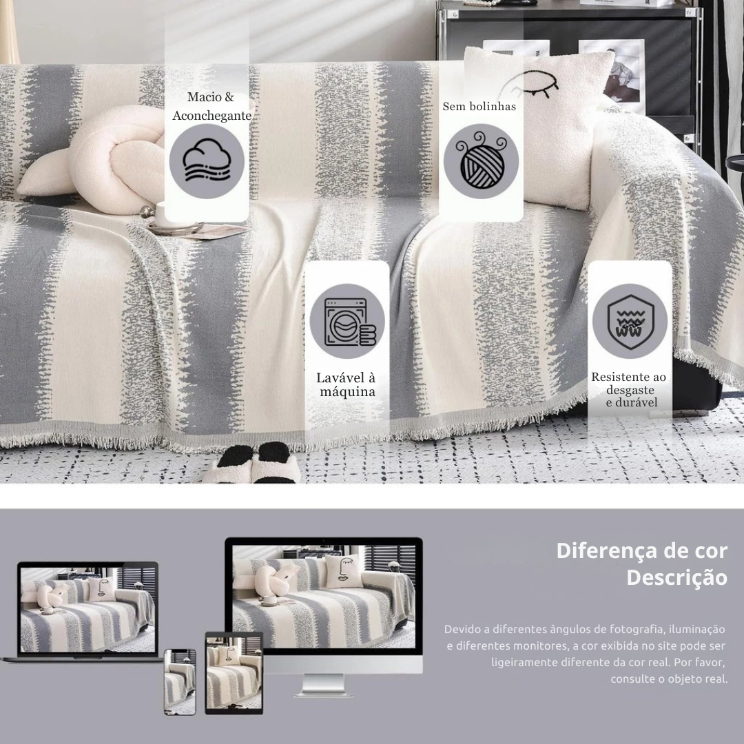Capa de Sofá Antiderrapante Boho em Chenille – Manta Decorativa Universal em L para 2 e 3 Lugares