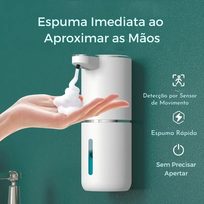 Dispensador Automático de Sabão 380ml – Sensor Sem Toque, Recarregável via USB, Design Moderno Preto, Parede, Ideal para Banheiro e Cozinha