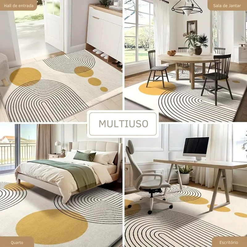Tapete Moderno em Veludo – Design Abstrato em Bege e Preto, Macio, Lavável e Antiderrapante – Ideal para Sala, Quarto e Escritório