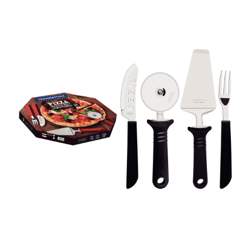Kit para Pizza em Aço Inox Preto 14 Peças Tramontina