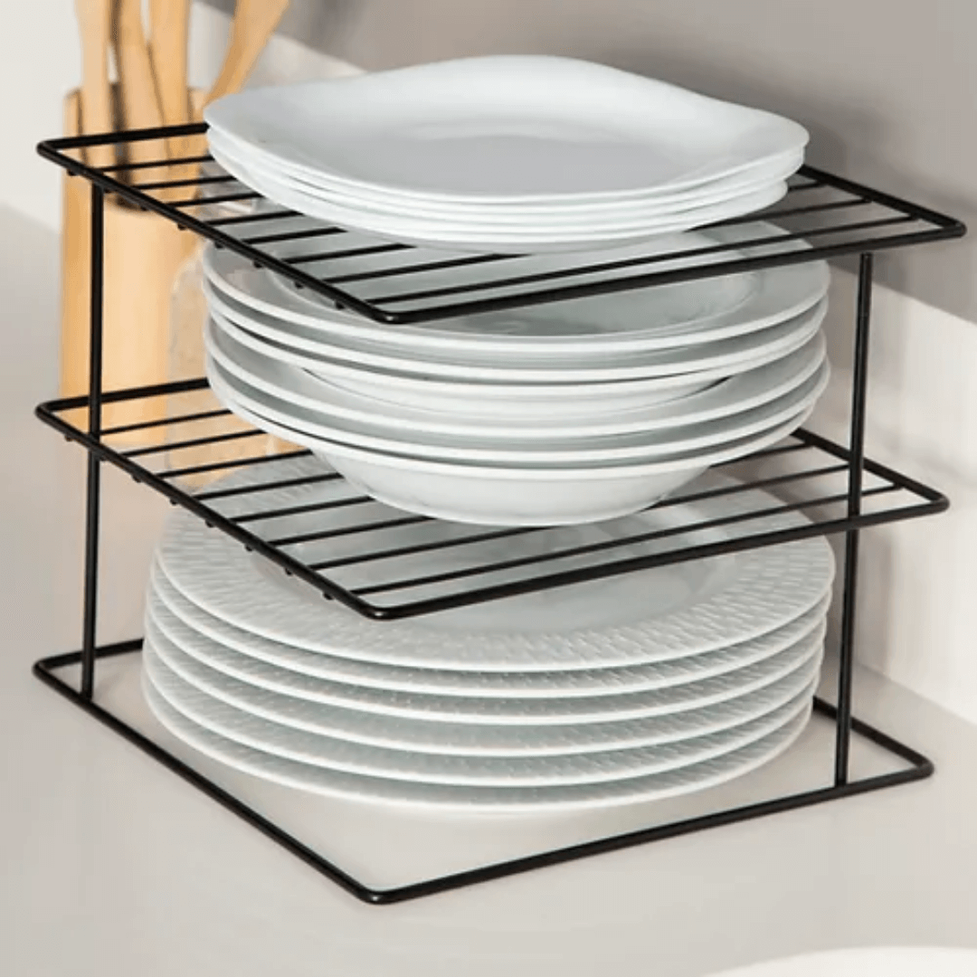 Suporte Organizador De Pratos Quadrado Preto - 26 cm