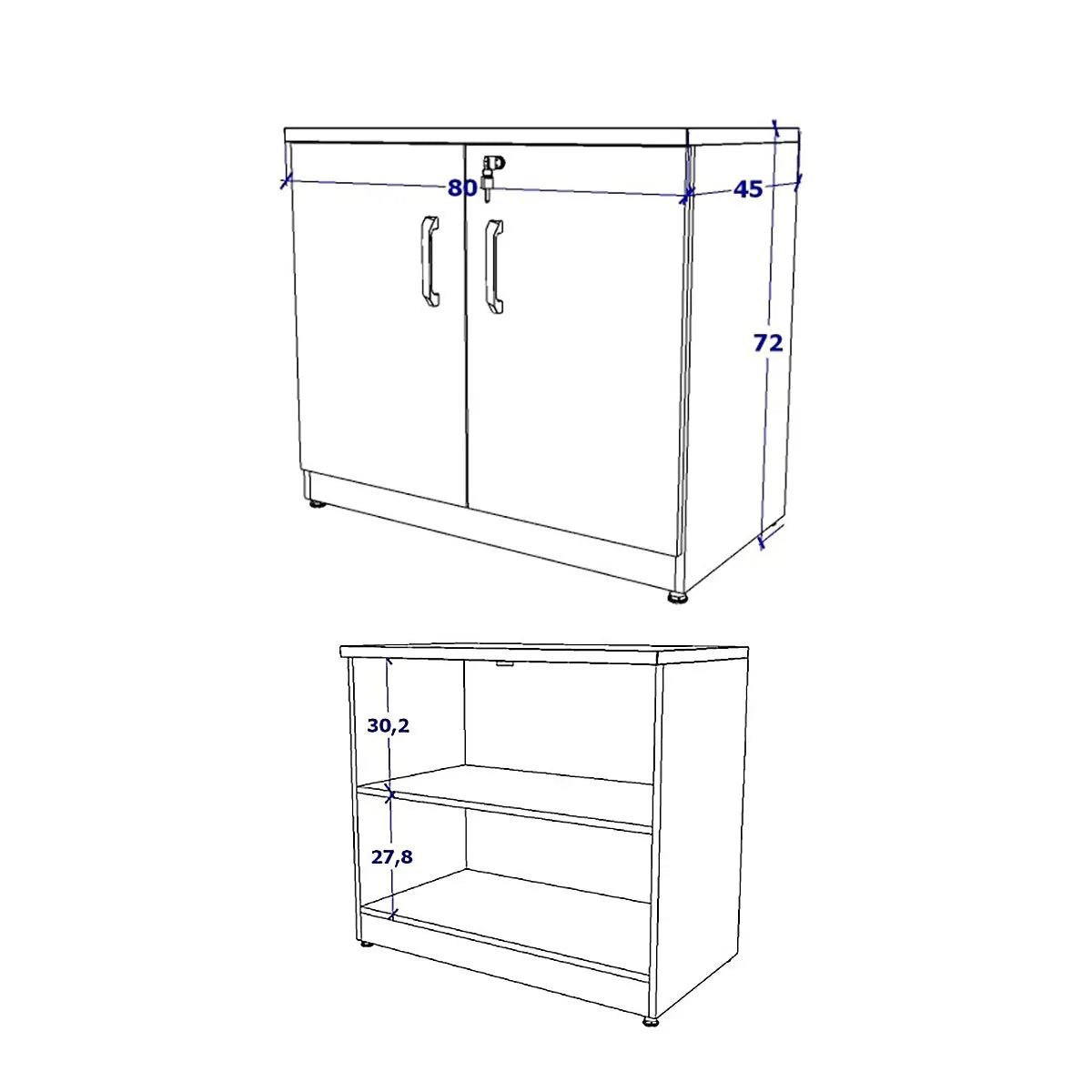 Armário Baixo 80cm para Escritório 2 Portas e Chave Linha Alto Padrão F5 Office
