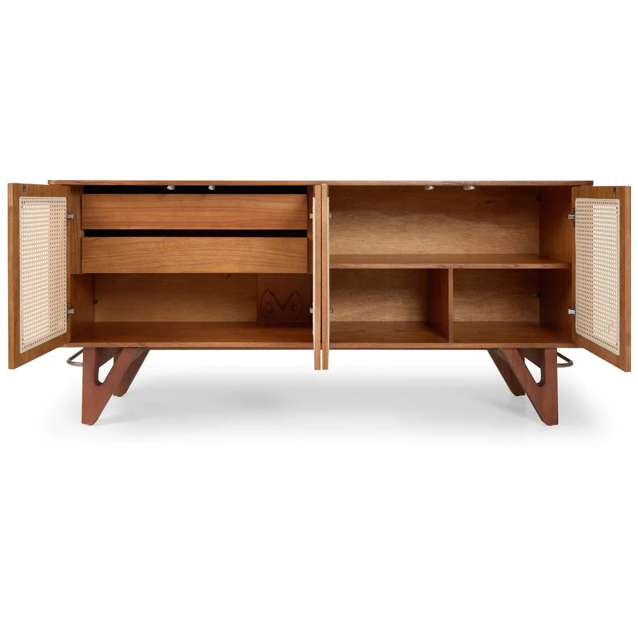 Buffet Parma com Telinha Pés em Madeira Maciça de Eucalipto com estrutura em MDF Laminado Natural Cinamomo cor Pinhão 1309P