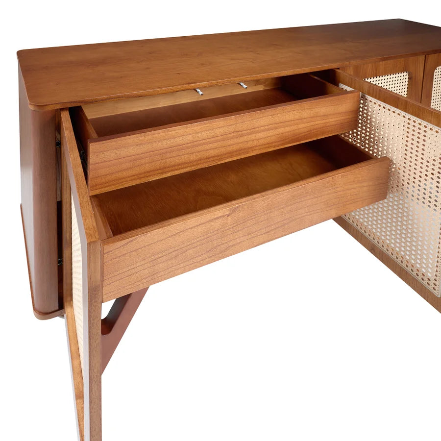 Buffet Parma com Telinha Pés em Madeira Maciça de Eucalipto com estrutura em MDF Laminado Natural Cinamomo cor Pinhão 1309P