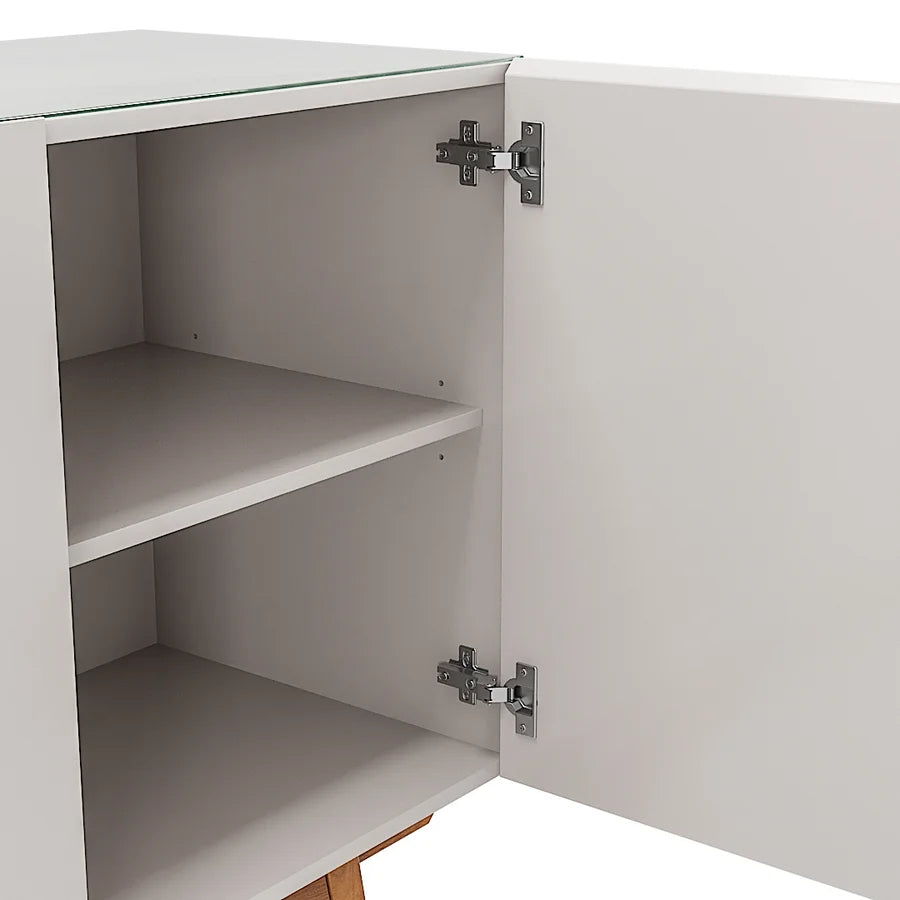 Buffet Oasi com Vidro pés em Madeira de Eucalipto estrutura em MDF cor Off-White BV200 Off White