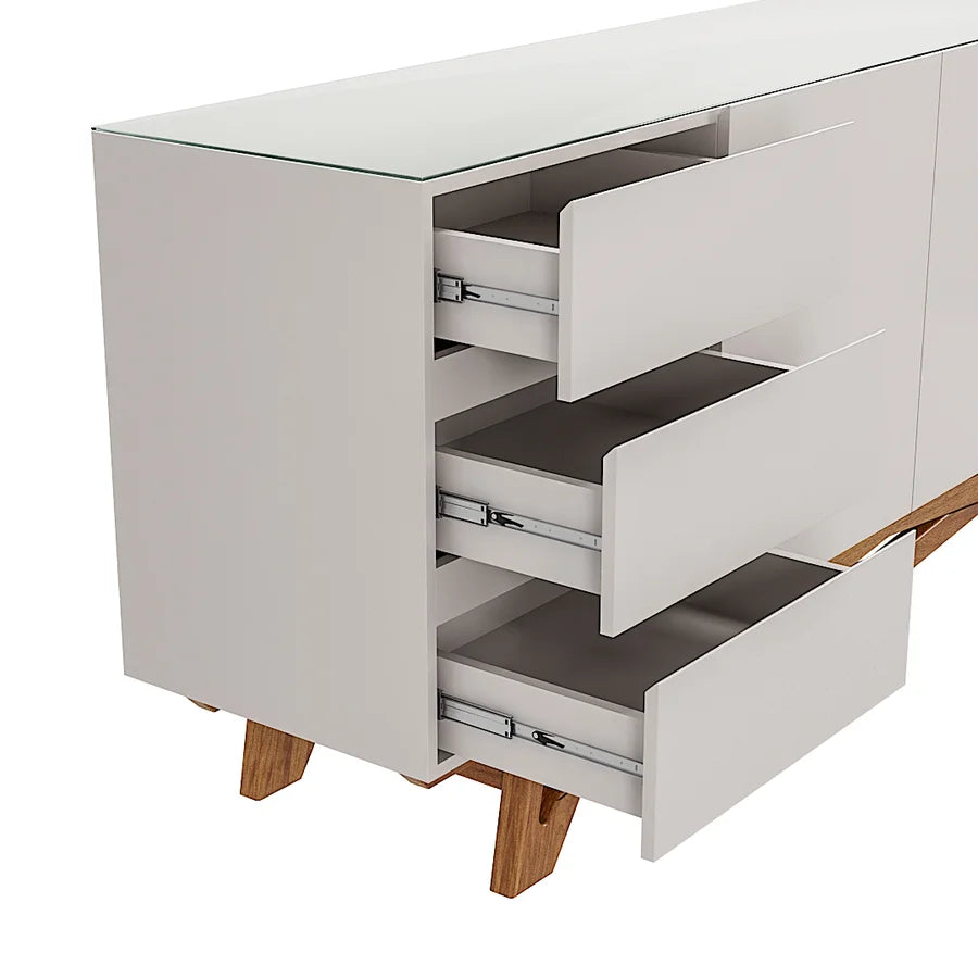 Buffet Oasi com Vidro pés em Madeira de Eucalipto estrutura em MDF cor Off-White BV200 Off White