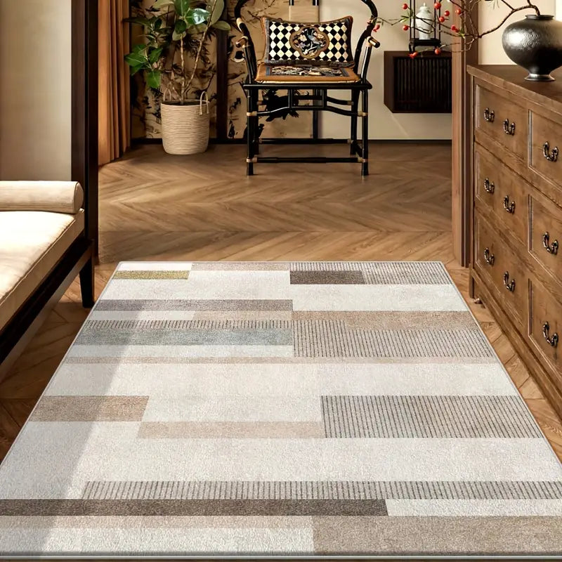 Tapete Boêmio de Pelúcia Listrado – Maciez Extra 850gsm, Antiderrapante e Lavável à Máquina, Ideal para Quarto, Sala de Jantar e Escritório