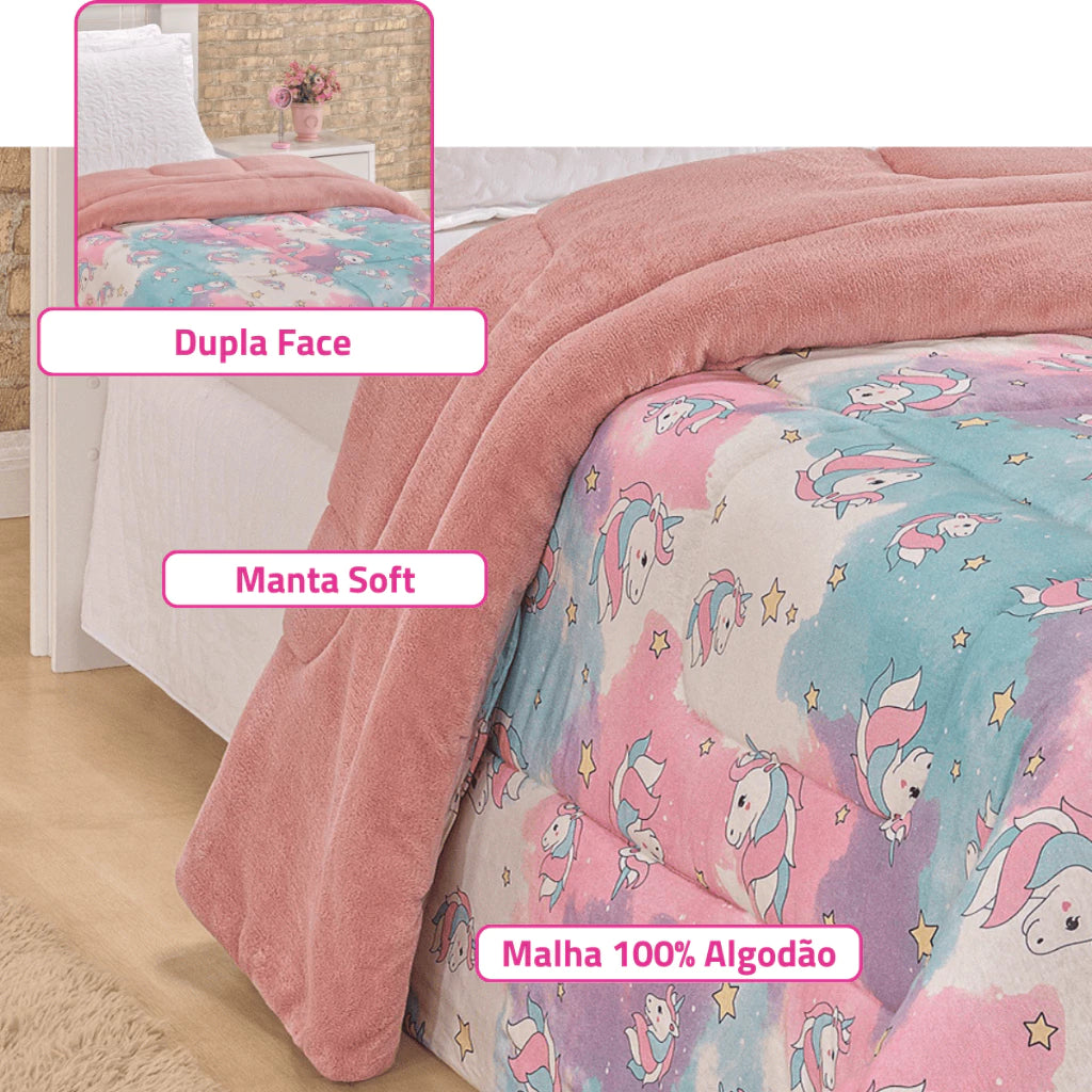 Coberdrom Edredom Grosso Colcha De Solteiro Infantil Menina/ Menino - Inverno - Manta Soft Plush e Algodão Macio