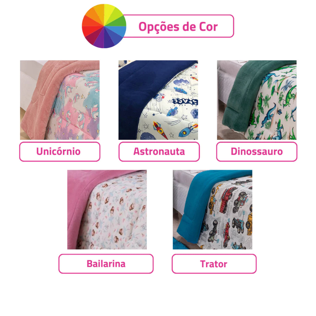 Coberdrom Edredom Grosso Colcha De Solteiro Infantil Menina/ Menino - Inverno - Manta Soft Plush e Algodão Macio