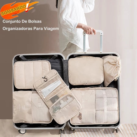 Kit 9 Bolsas Organizadoras para Mala – Roupas, Sapatos e Acessórios de Viagem