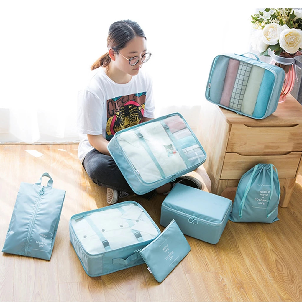 Kit 9 Bolsas Organizadoras para Mala – Roupas, Sapatos e Acessórios de Viagem