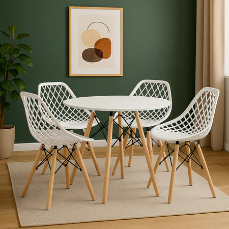 Conjunto Mesa Eames 90cm + 4 Cadeiras Kaila – Design Escandinavo para Jantar ou Cozinha
