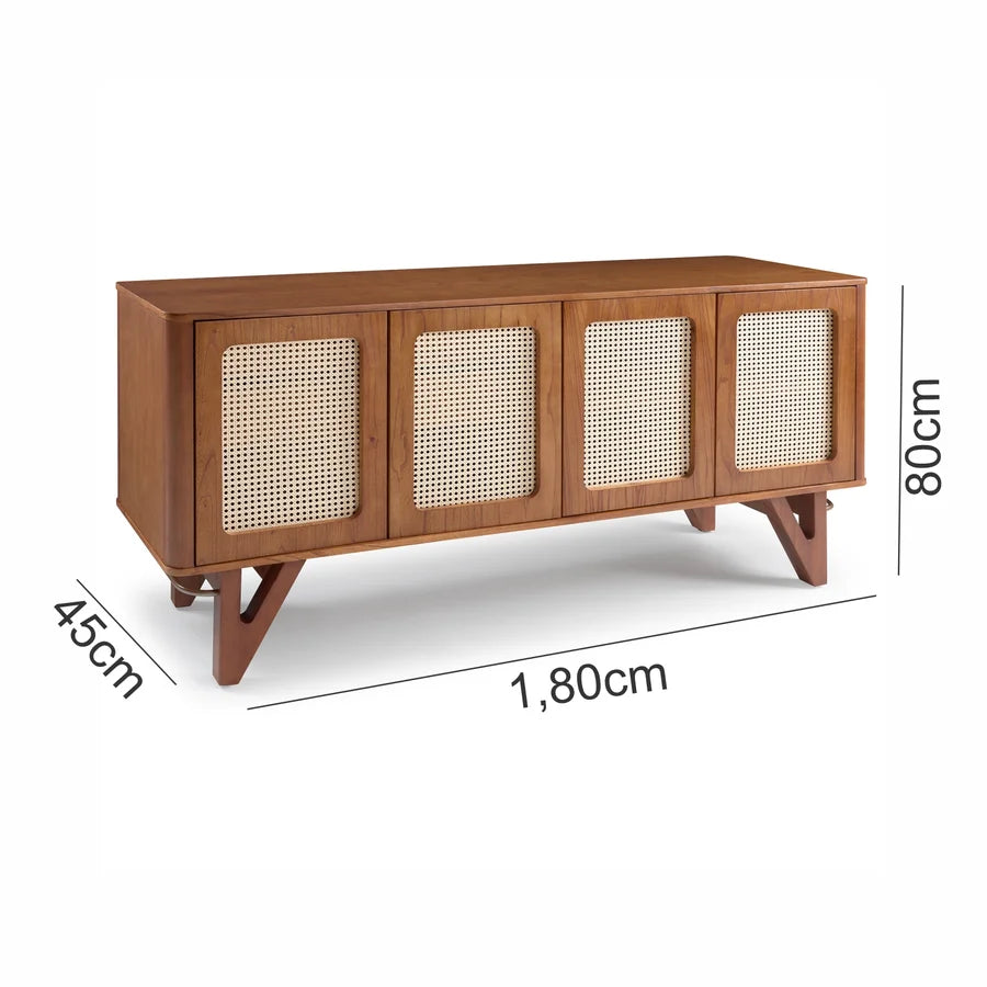 Buffet Parma com Telinha Pés em Madeira Maciça de Eucalipto com estrutura em MDF Laminado Natural Cinamomo cor Pinhão 1309P