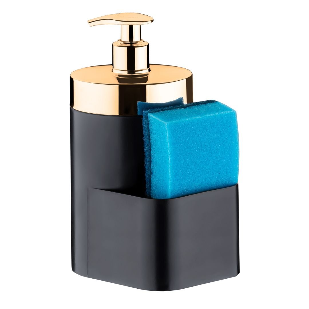 Dispenser Porta Detergente Organizador de Pia Preto e Dourado 500ml