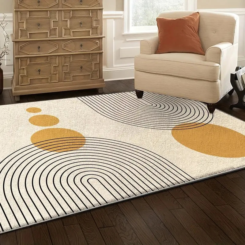 Tapete Moderno em Veludo – Design Abstrato em Bege e Preto, Macio, Lavável e Antiderrapante – Ideal para Sala, Quarto e Escritório