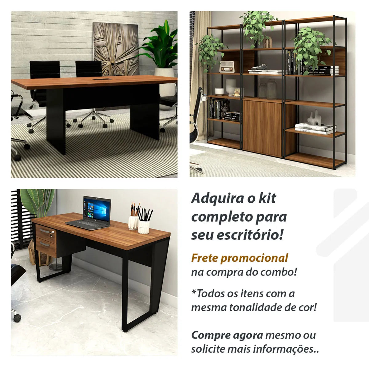 Escrivaninha 135cm com Gaveteiro Suspenso 2 Gavetas Pés em Metal F5 Office