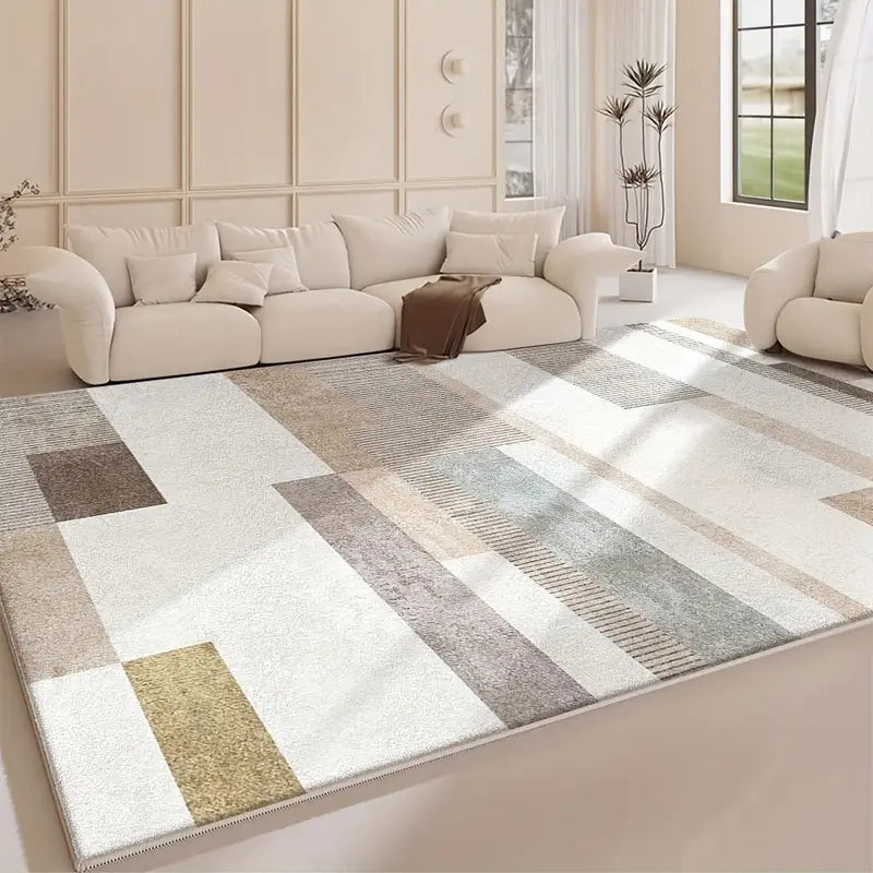 Tapete Boêmio de Pelúcia Listrado – Maciez Extra 850gsm, Antiderrapante e Lavável à Máquina, Ideal para Quarto, Sala de Jantar e Escritório