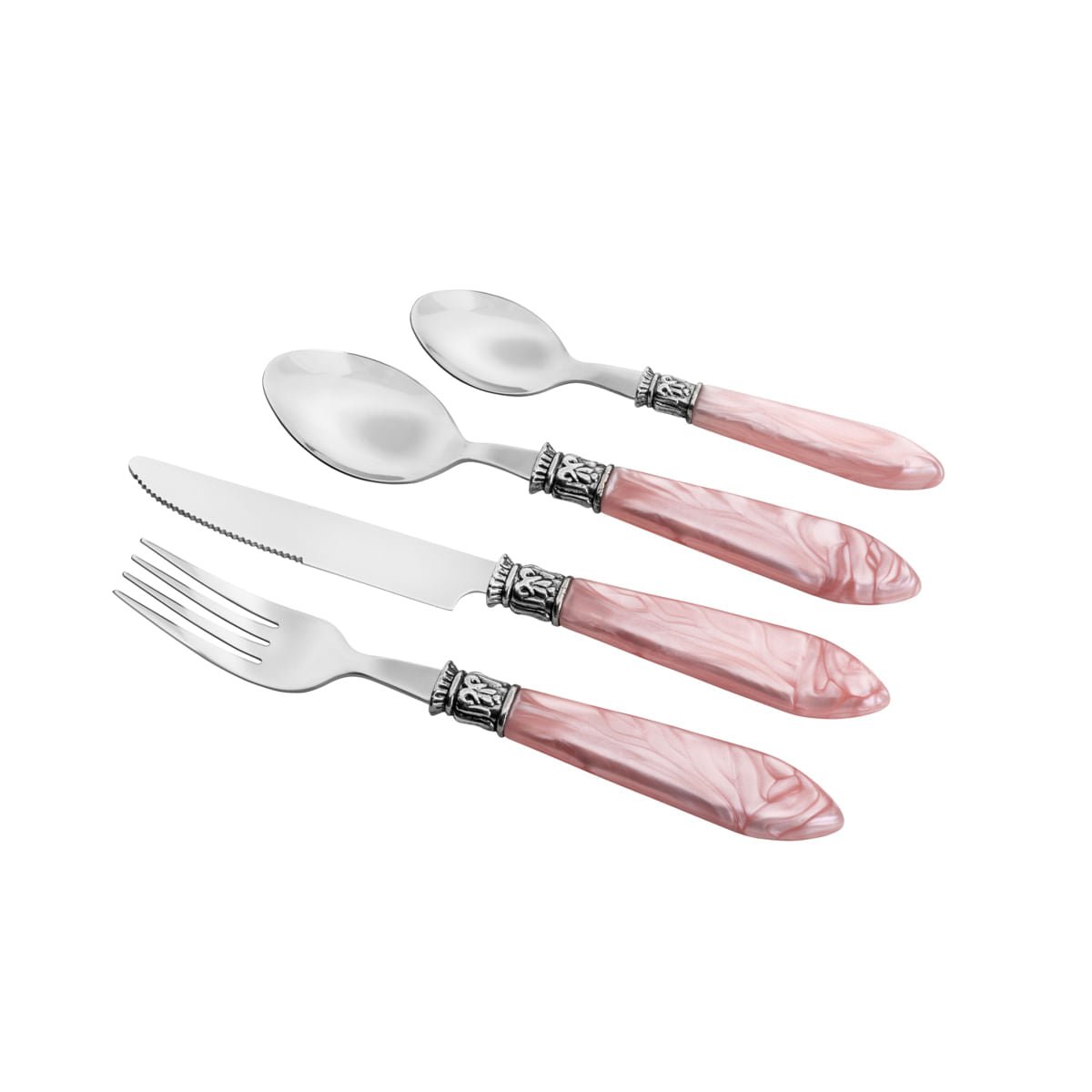 Faqueiro 24 Peças em Aço Inox com Cabo de Plastico Mother Pearl Rosa 26cm