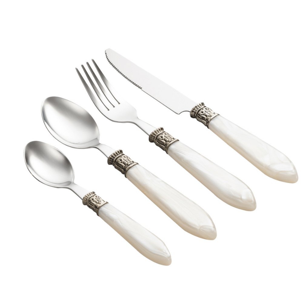 Faqueiro Aço Inox com Cabo de Plástico Perolado Marfim Luxo 24 Peças