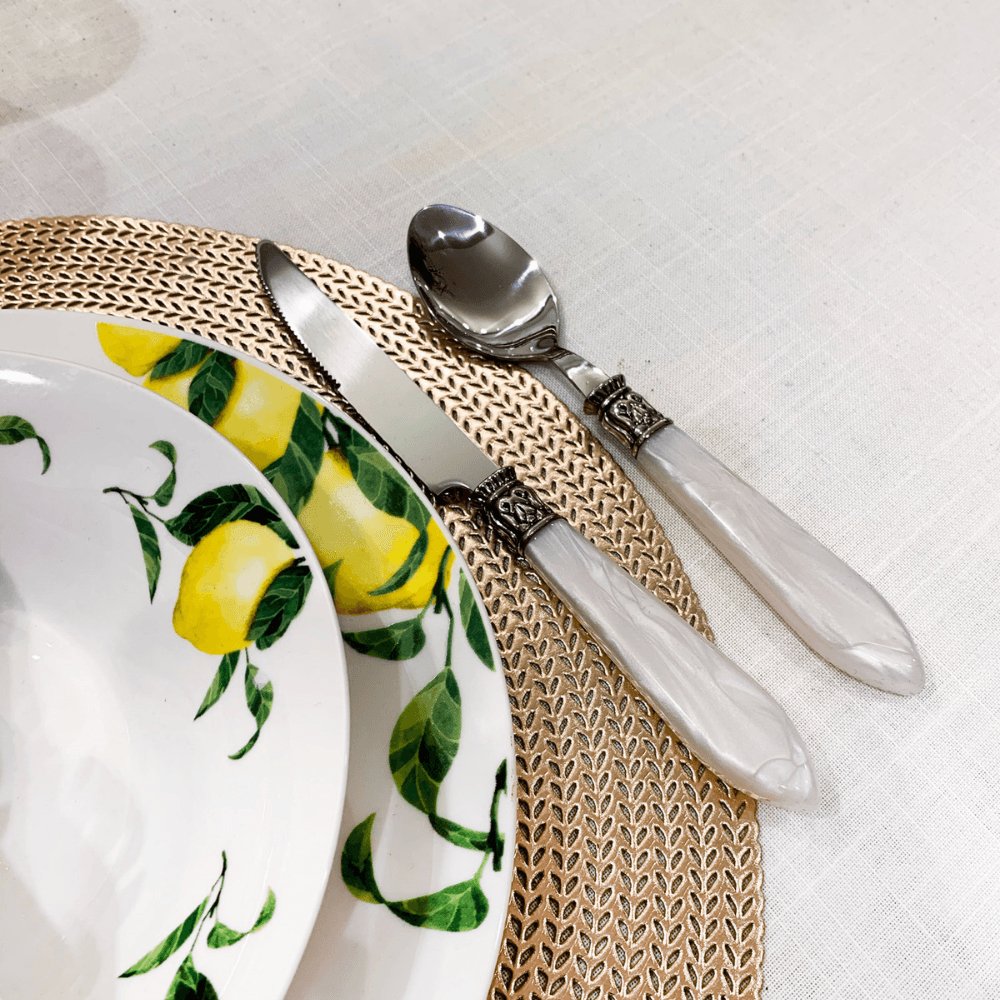 Faqueiro Aço Inox com Cabo de Plástico Perolado Marfim Luxo 24 Peças