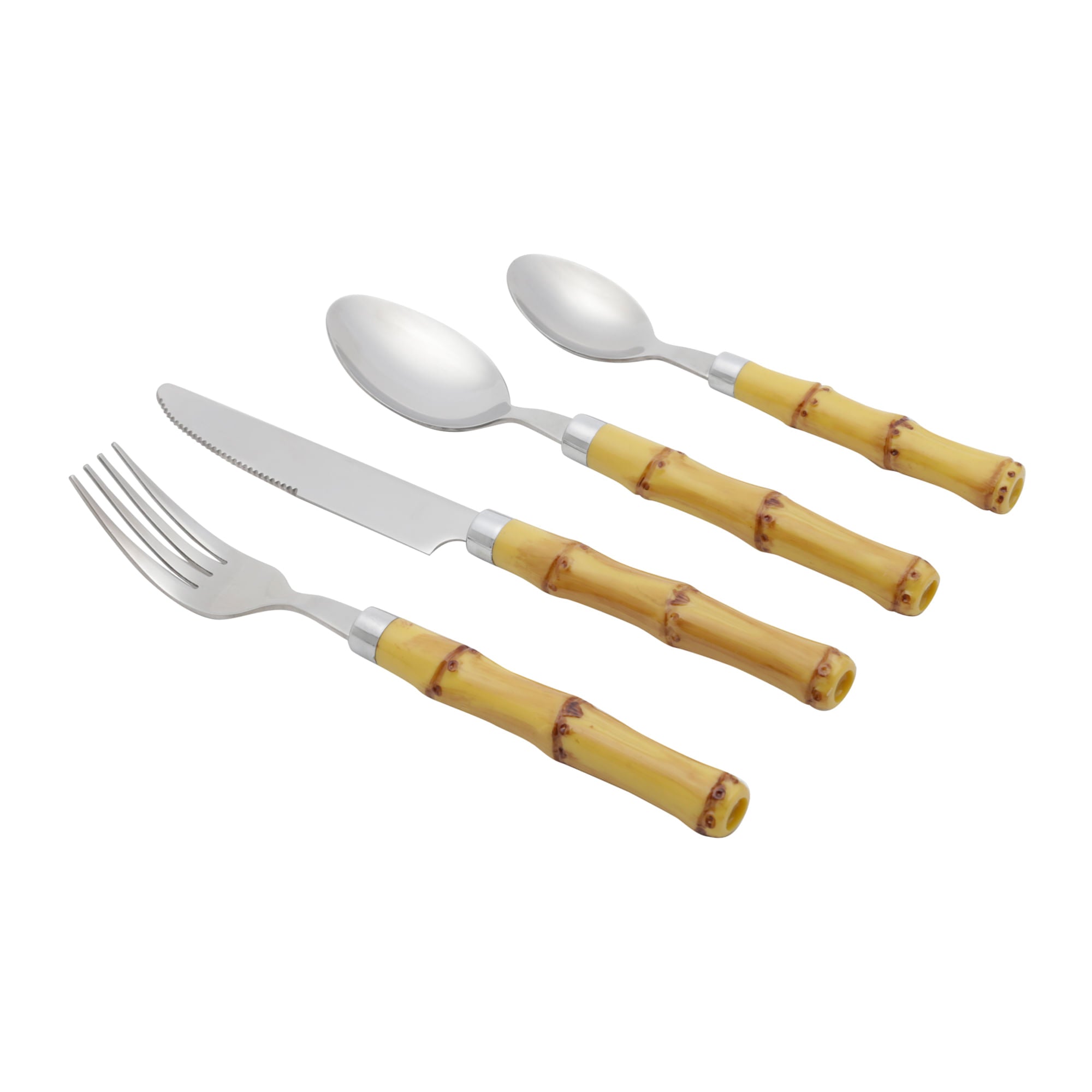 Faqueiro Luxo Bambu em Aço Inox com Cabo de Plástico Natural 24 Peças