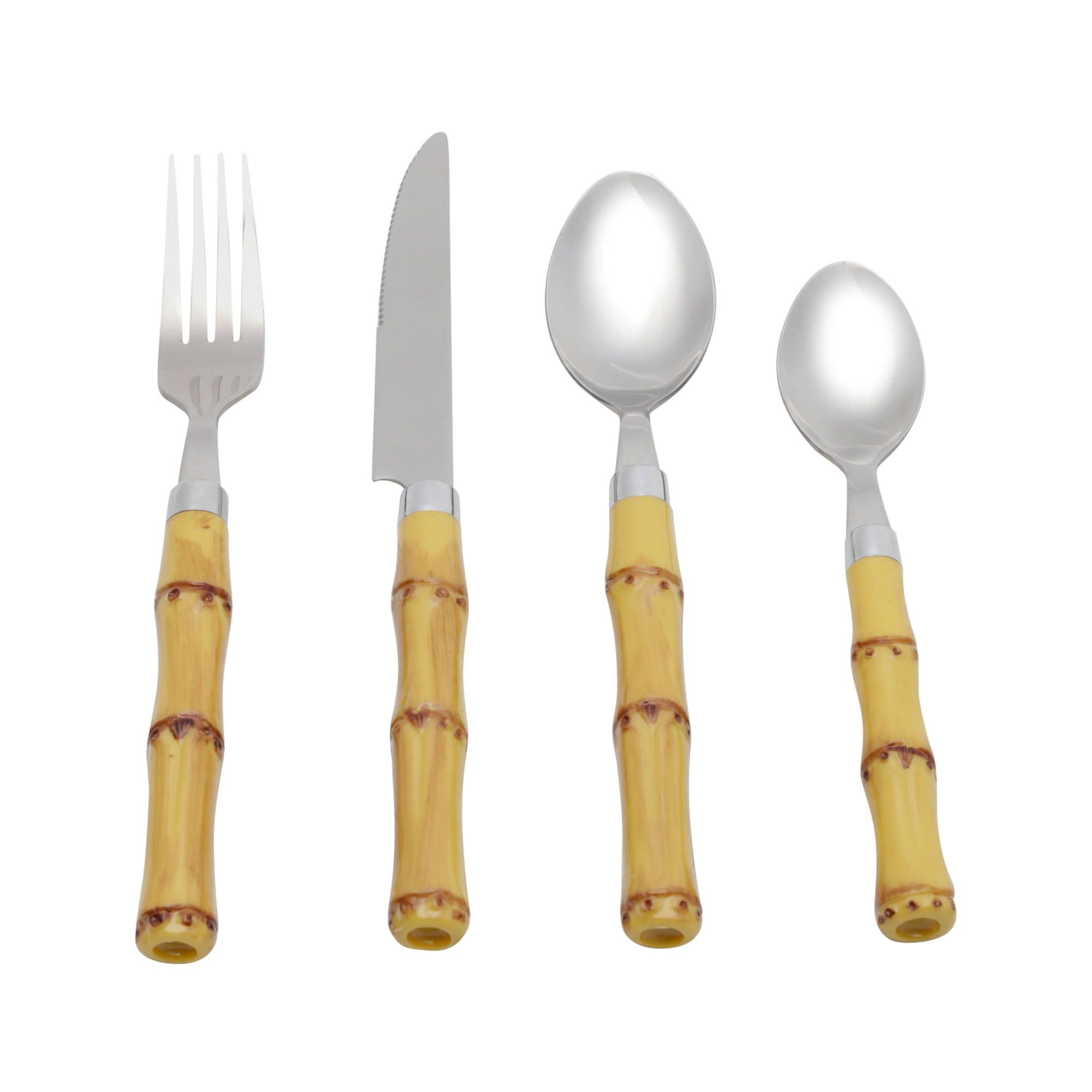 Faqueiro Luxo Bambu em Aço Inox com Cabo de Plástico Natural 24 Peças