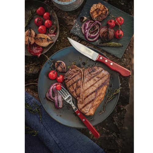 Faqueiro para Churrasco Jumbo em Aço Inox com Cabo Vermelho Polywood 12 Peças Tramontina