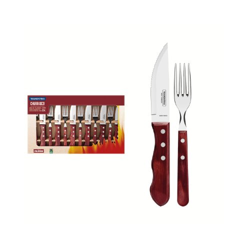 Faqueiro para Churrasco Jumbo em Aço Inox com Cabo Vermelho Polywood 12 Peças Tramontina