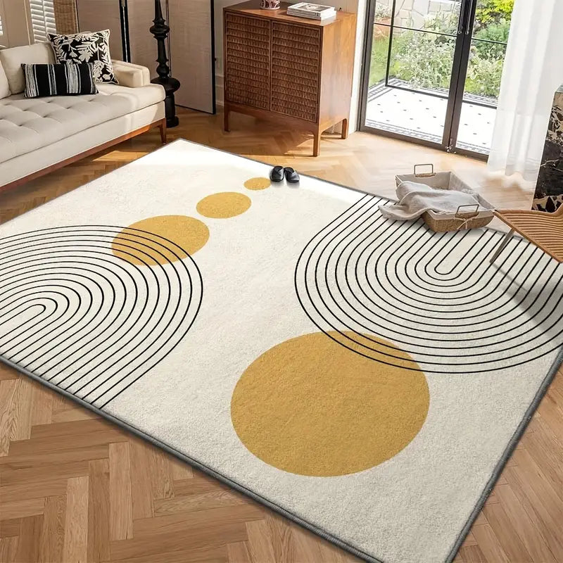 Tapete Moderno em Veludo – Design Abstrato em Bege e Preto, Macio, Lavável e Antiderrapante – Ideal para Sala, Quarto e Escritório
