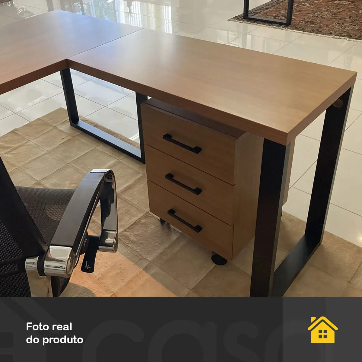 Gaveteiro 3 Gavetas Industrial Freijó/Preto Fosco 100% MDF