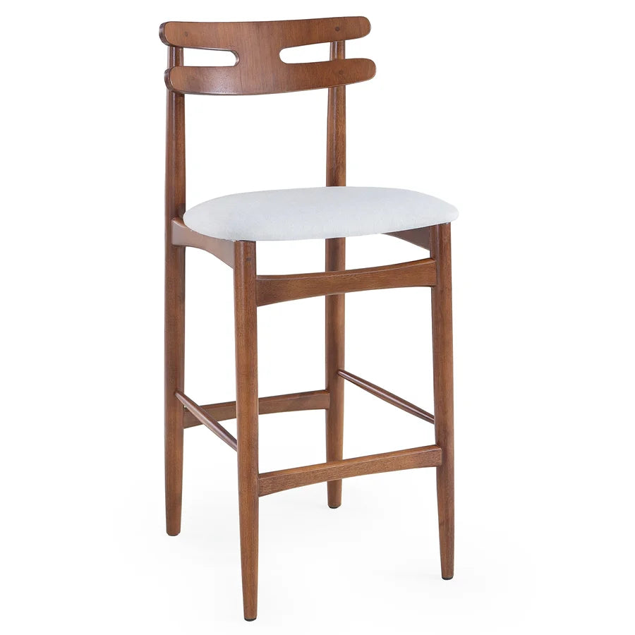 Kit de Mesa Bistrô Roma Madeira de Eucalipto com Banquetas Heros Madeira de Tauari com encosto Anatômico cor Carvalho Tecido Linho Rustico Bege 290