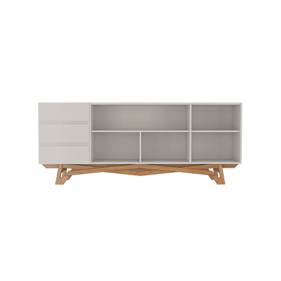 Buffet Oasi com Vidro pés em Madeira de Eucalipto estrutura em MDF cor Off-White BV200 Off White