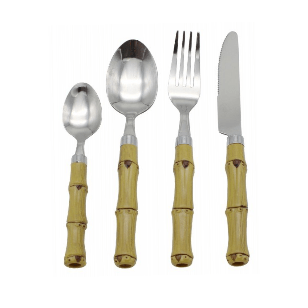 Jogo de Talher Faqueiro Bambu Aço Inox - 4 Peças