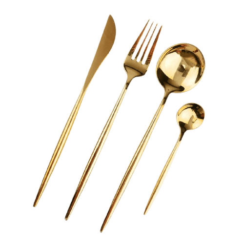 Jogo de Talheres Slim Dourado Inox - 4 Peças