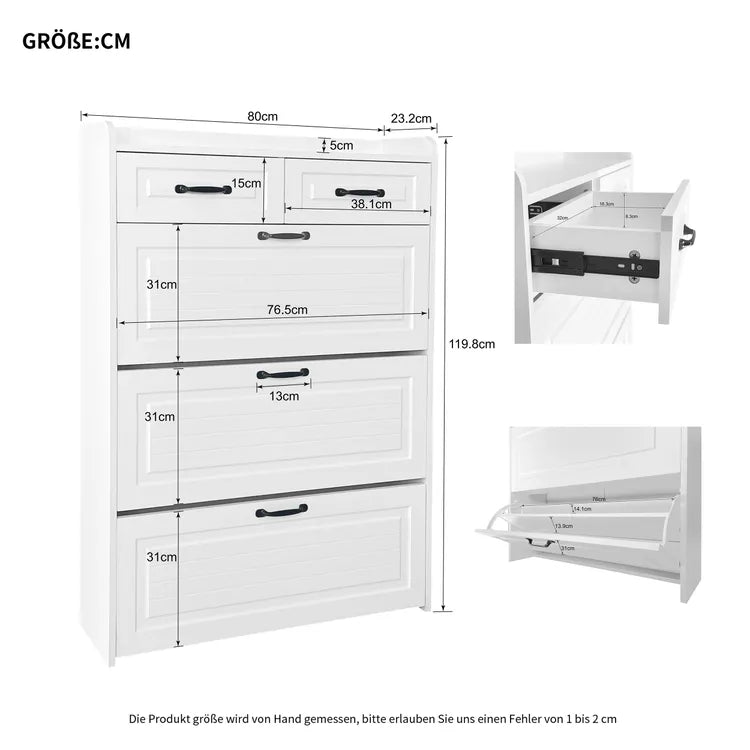 Sapateira Elegance 3 Portas e 2 Gavetas – Design Moderno em Branco
