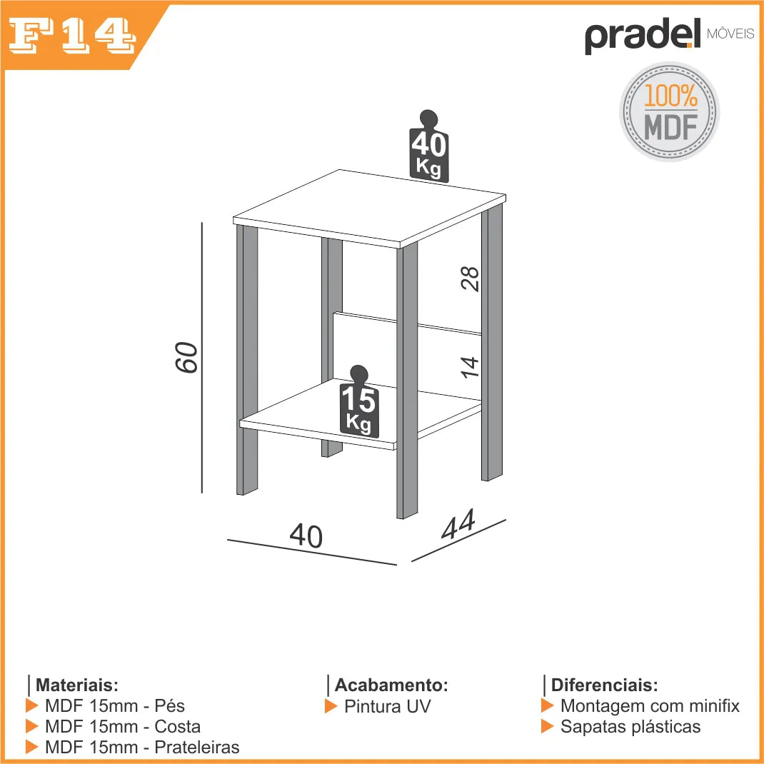 Mesa Auxiliar Escritório Linha Industrial 100% Mdf