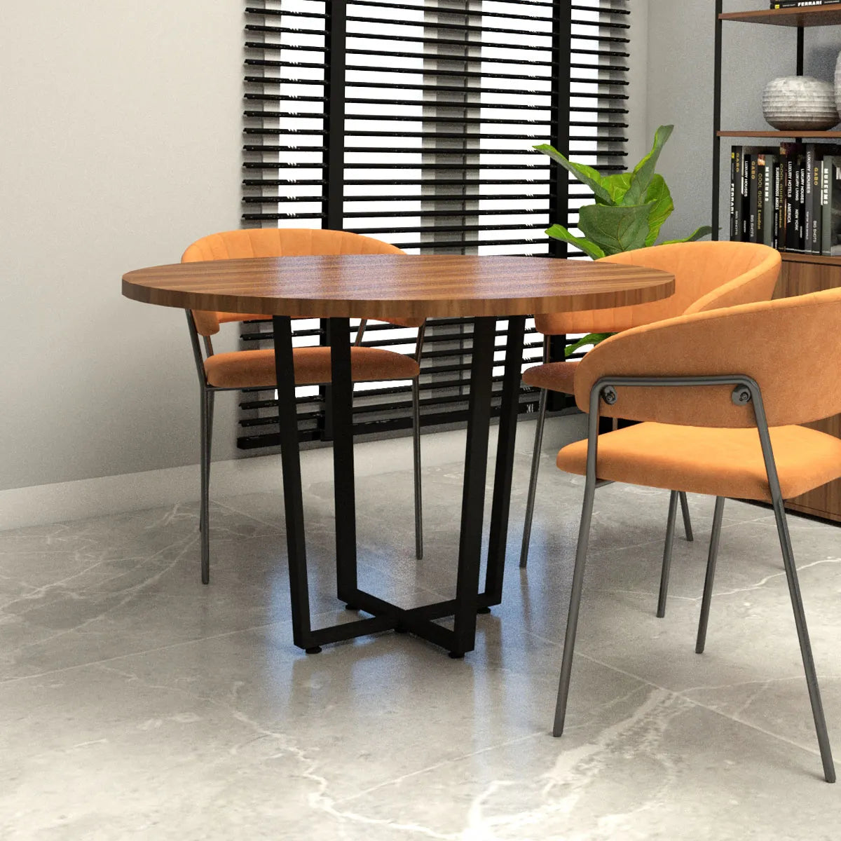 Mesa de Reunião Industrial Redonda 110cm Pés em Metal F5 Office
