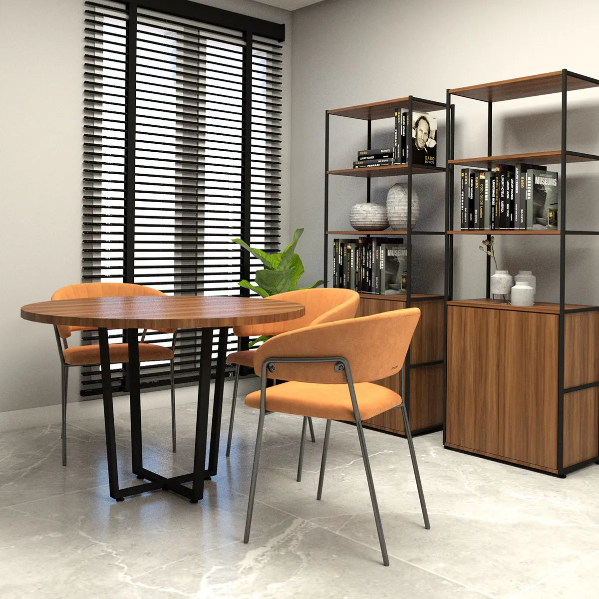 Mesa de Reunião Industrial Redonda 110cm Pés em Metal F5 Office