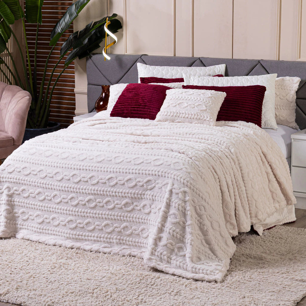 Cobertor Manta Zurique Trançado Avulso KING - Mantinha Plush Fleece Sherpa Alto Relevo Flannel
