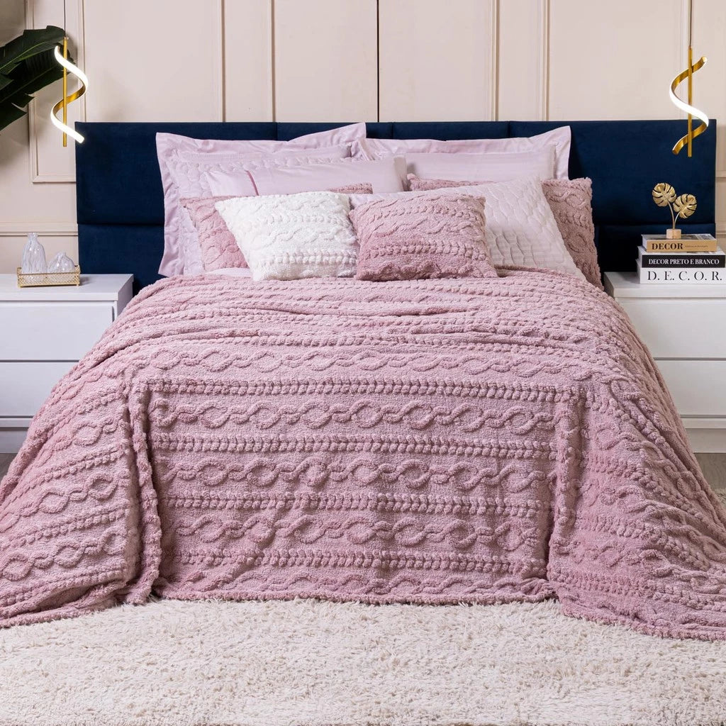 Cobertor Manta Zurique Trançado Avulso KING - Mantinha Plush Fleece Sherpa Alto Relevo Flannel