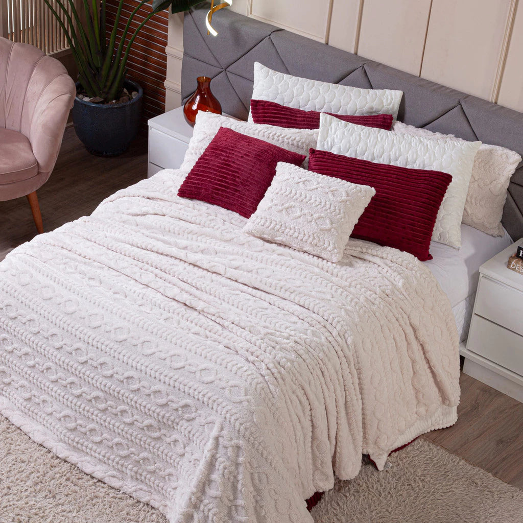 Cobertor Manta Zurique Trançado Avulso KING - Mantinha Plush Fleece Sherpa Alto Relevo Flannel