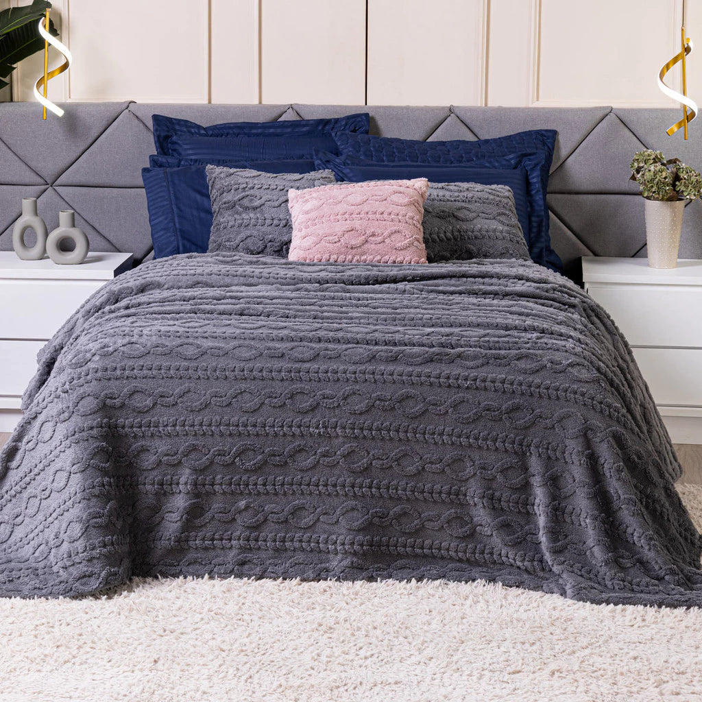 Cobertor Manta Zurique Trançado Avulso KING - Mantinha Plush Fleece Sherpa Alto Relevo Flannel