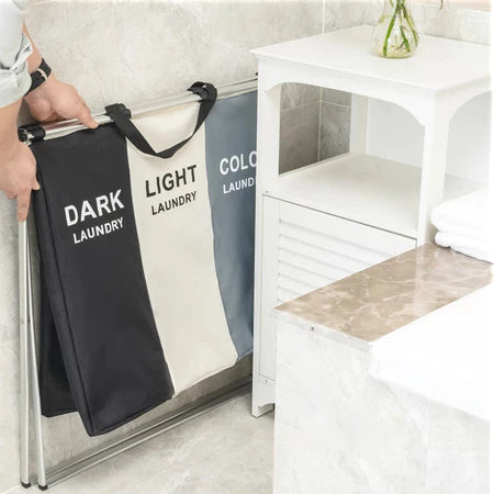 Cesto de Roupas Suja Dobrável 3 Compartimentos Organizador Grande PREMIUM